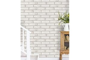 Timeet Brick Wallpaper Peel and Stick Wallpaper Self Adhesive Removable Wallpaper 17.7"×197" Beige White Brick Wallpaper for Laundry Room Bedroom Decoration Easy to Install
