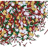 Edible Christmas Sprinkles Gold Christmas Tree Sprinkle White Winter Snowflake Sprinkle Red Green White Jimmies Holiday Cake Sprinkles for Cake Baking Ice Cream Cookies Cupcake Topper 8.4 Oz