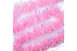 ZHUQING 26.2 Feet Pink Holiday Tinsel Garland for Weddings, Party, Christmas, Birthday Decorations, Party Foil Tinsel Garland for All-Season Home Indoor Outdoor Party Supplies(Pink)