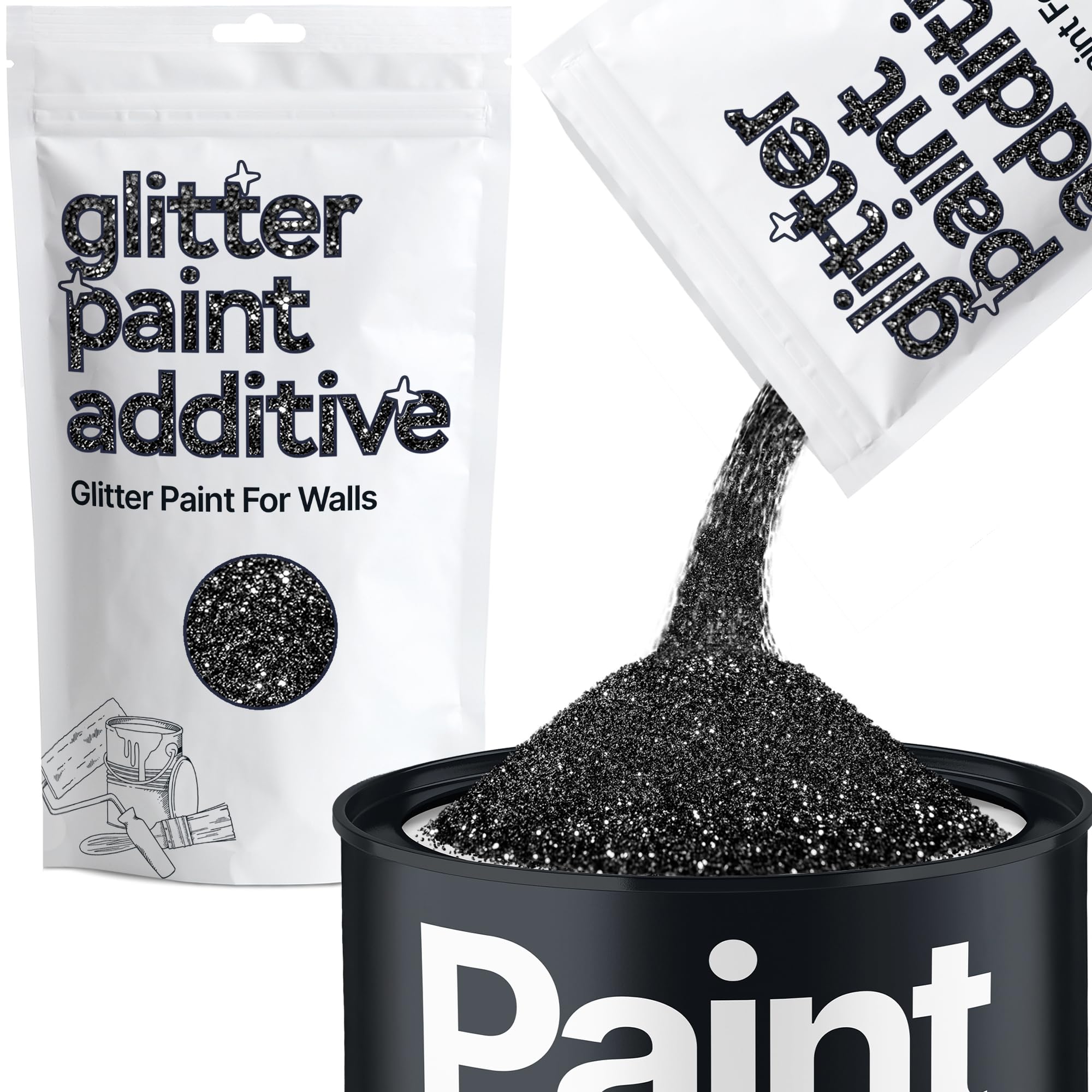 Black Glitter Paint Additive 100g for Adding Sparkle to Paints & Varnish | Paint Walls Sparkly Add to Emulsion, Acrylic or Lacquer Indoor | Hemway