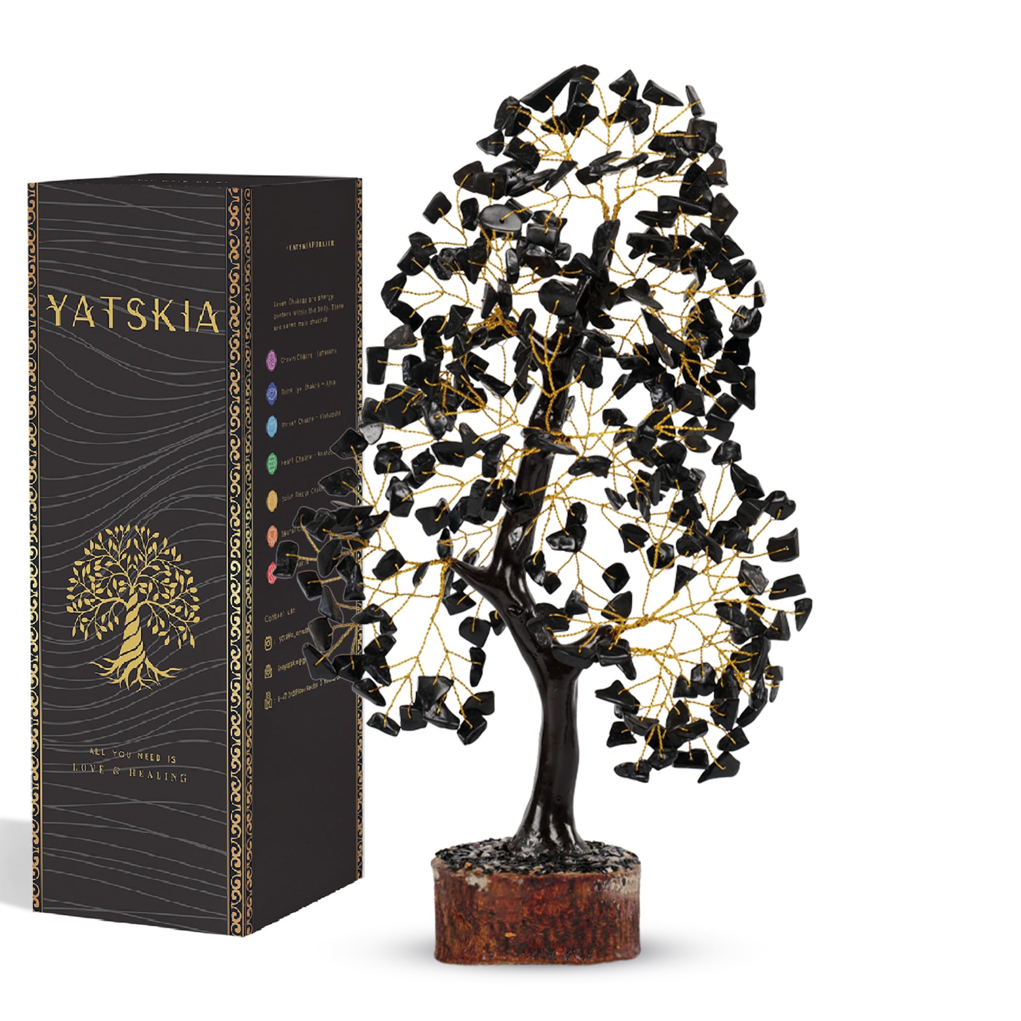 YATSKIA Black Tourmaline Tree - Haeling Crystal - Gemstone Money Tree - Reiki Healing Tree - Chakra Balancing - Home Decor - Spiritual Gifts