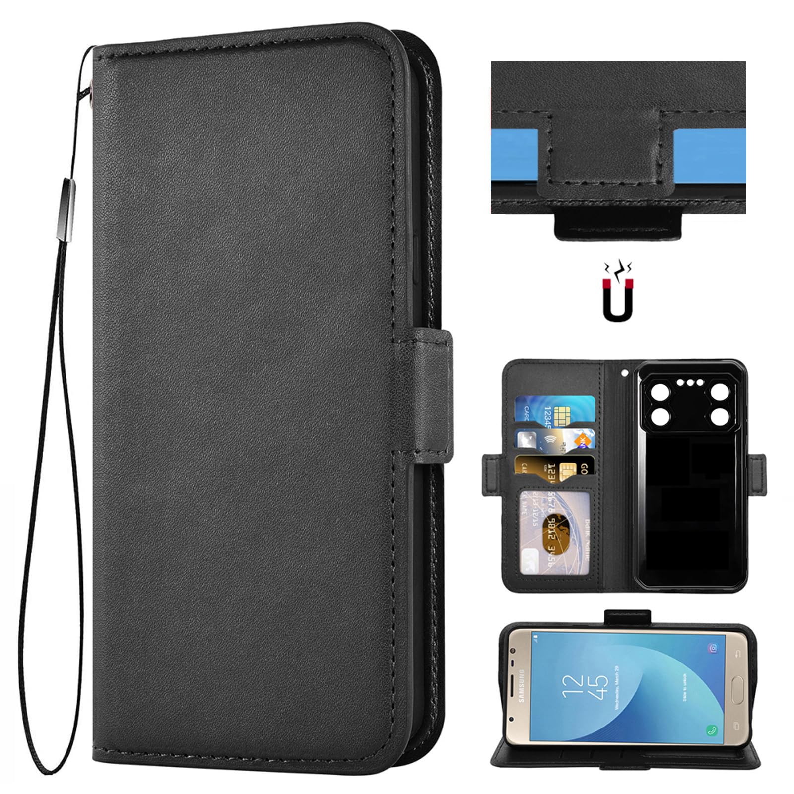 Auotu PU Leather with camera lens protection Wallet Pouch Flip Case Cover With Stand Card Slot Design For IIIF150 B2 Pro Smartphone (Black)