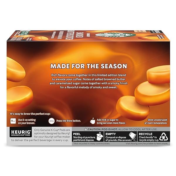 STARBUCKS K-CUP COFFEE PODS, SMOKED BUTTERSCOTCH FLAVORED COFFEE FOR KEURIG BREWERS, 100% ARABICA, LIMITED EDITION, 1 BOX (10 PODS)