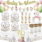 181Pcs Spring Baby In Bloom Baby Shower Decorations Plates Set, Wildflower Floral Baby Shower Paper Plates Napkins Cups Forks Hanging Swirls Banner Cupcake Toppers Centerpieces Tablecloths