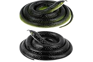 FOUUAAOOU Realistic Rubber Snake, 2Pack Fake Snake Rubber Snakes Keep Birds Away, Realistic Snake Toy for Garden Props, Pranks, Halloween Decoration(52 Inch)