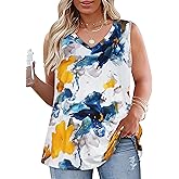 Plus Size Tanks Women Summer Top V Neck Sleeveless Top Loose Fit Tee Workout Shirts