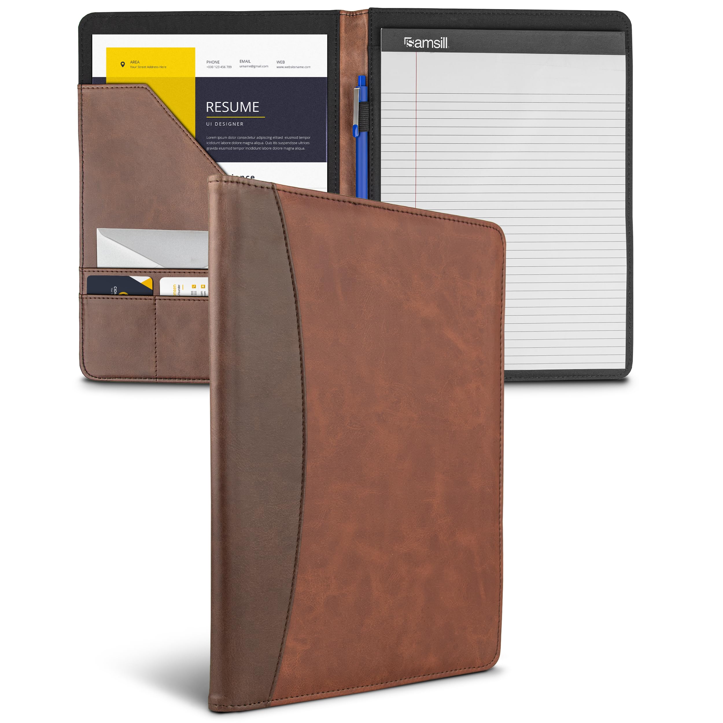 Samsill Two-Tone Padfolio – Resume Portfolio/Business Portfolio & Organizer, Writing Pad (Brown & Dark Brown, Letter Size)