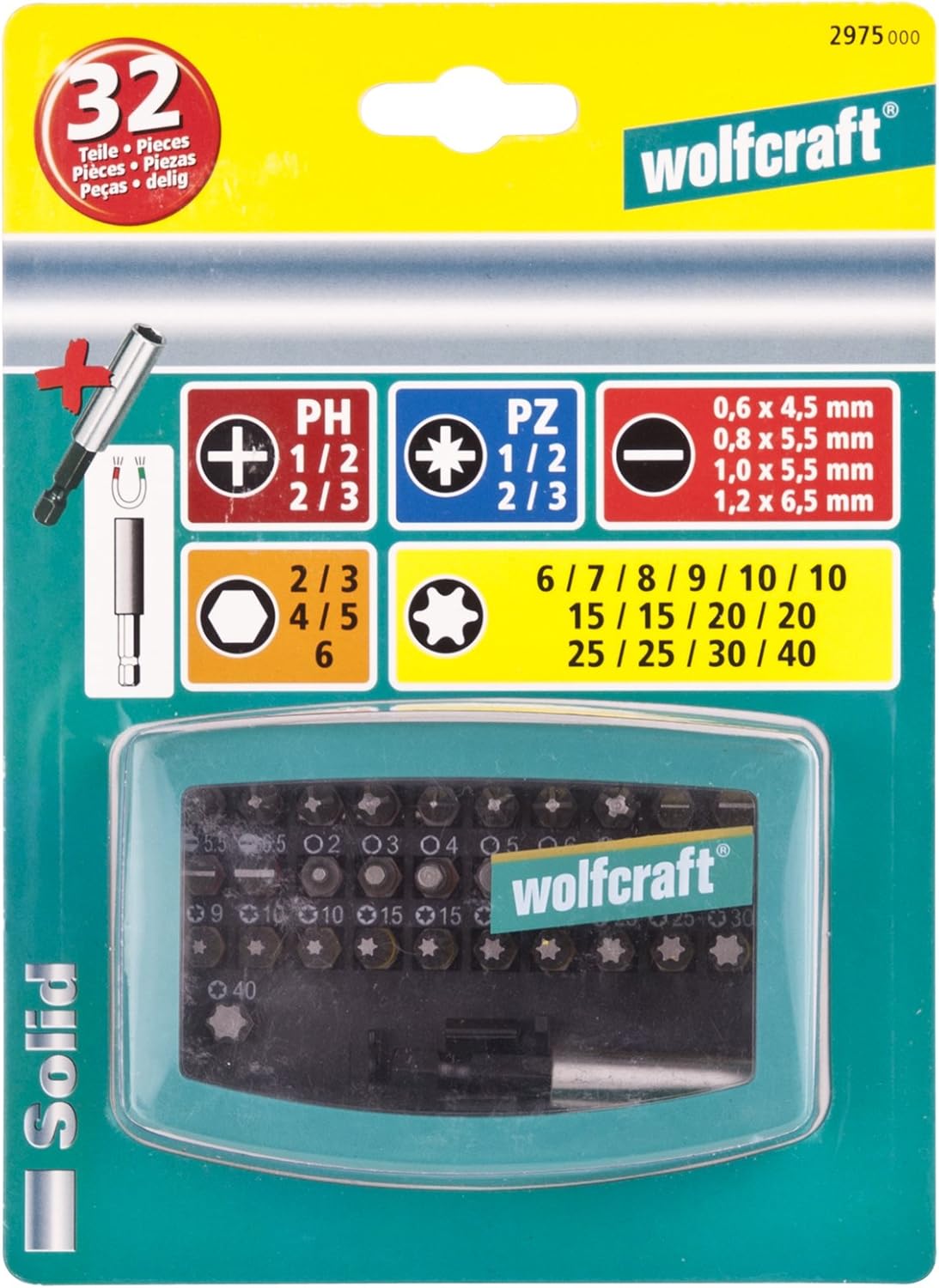 wolfcraft Bit Box, Flat-Slotted/Crosshead (PH/PZ) / TORX® (T) / Hexagonal, 32 Pcs. I 2975000 I Bit Box - Image 4