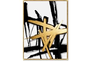 Sofoney - Gold Framed Black White and Gold Abstract Wall Art with Hand Painted Texture and Gold Foil, Modern Black Brushstrokes Canvas Wall Decor for Living Room Bedroom - 24"x32"