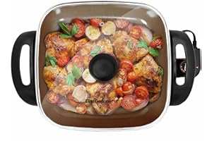 Elite Gourmet EG3033 12"x12"x2.35” Healthy Ceramic with Titanium Coated Scratch Resistant Electric Skillet, Dishwasher Safe, 