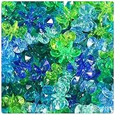 BeadTin Green & Blue Mix Transparent 18mm Sunburst Craft Beads (135pcs)