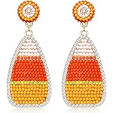 Halloween Earrings Rhinestone Beaded Candy Corn Drop Dangle Earrings for Women Girls Halloween Party Cosplay Costume Cute Earring Jewelry Gifts