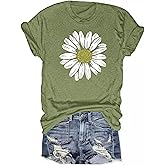 FAOUEOW Women's Sunflower Graphic Loose Summer Tops T Shirts; Cute Daisy Flower Graphic Short Sleeve Tees