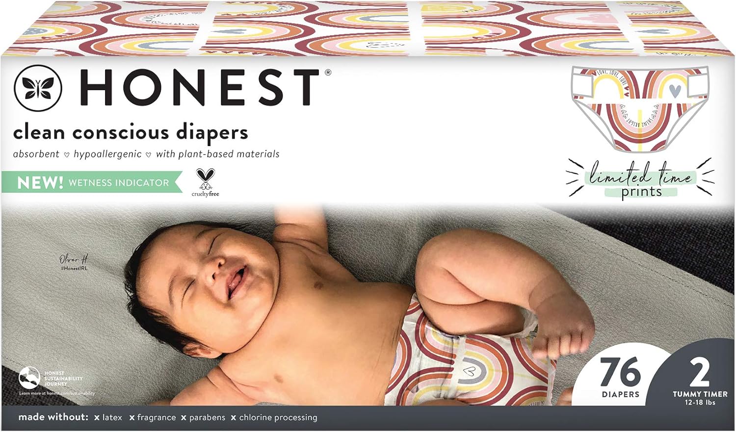 The Honest Company Club Box, Clean Conscious Diapers, Spring Seasonal - Catching Rainbows, Size 2, 76 Count: Health & Personal Care