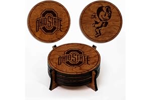 LazerEdge Ohio State Buckeyes Wooden Coaster Set - Cherry Wood - Officially Licensed Product - 4-Pack