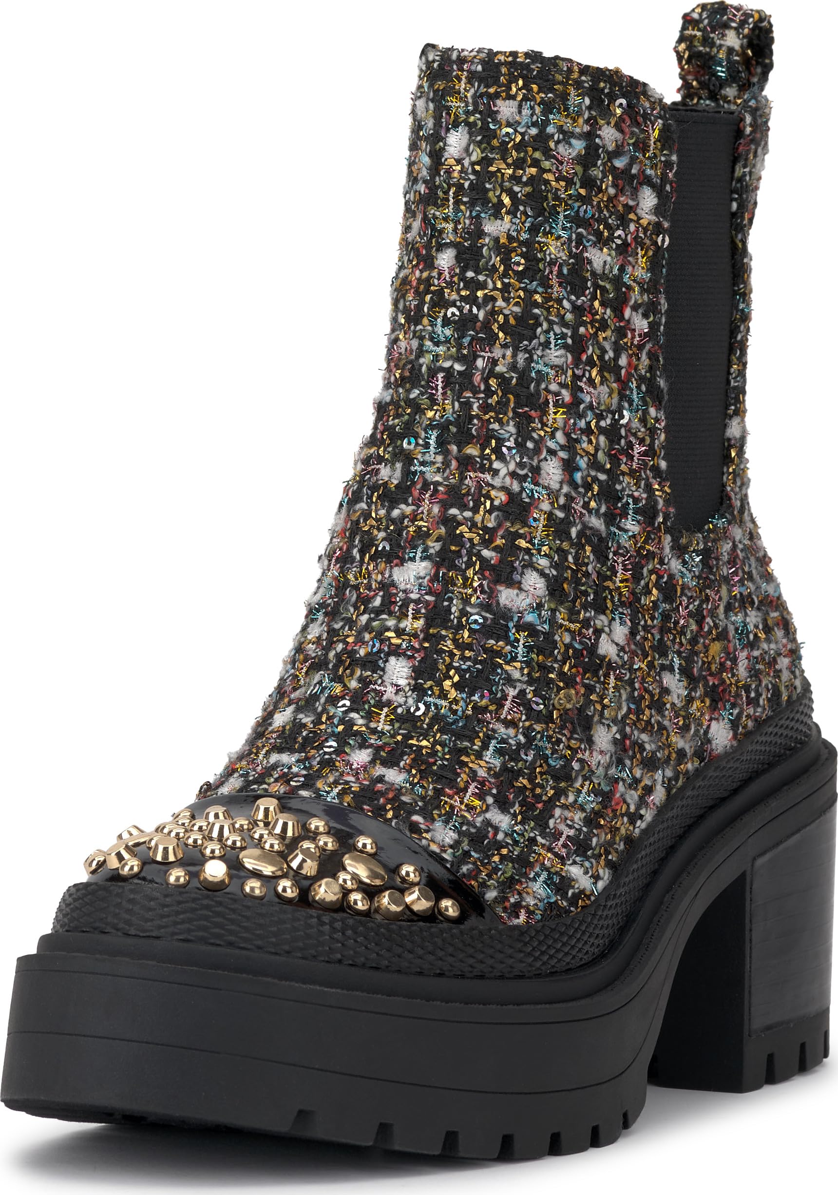 Jessica Simpson Women’s Jymmie Chelsea Boots, Black Sparkle Tweed, 7.5