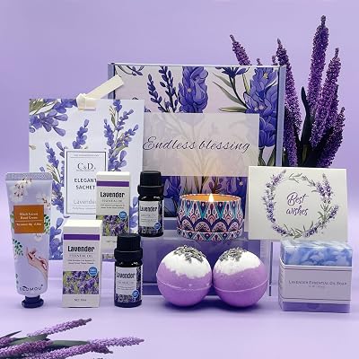 Karestcorp Lavender Spa Bath Set Gift Box for Women, Pamper Self Care Present