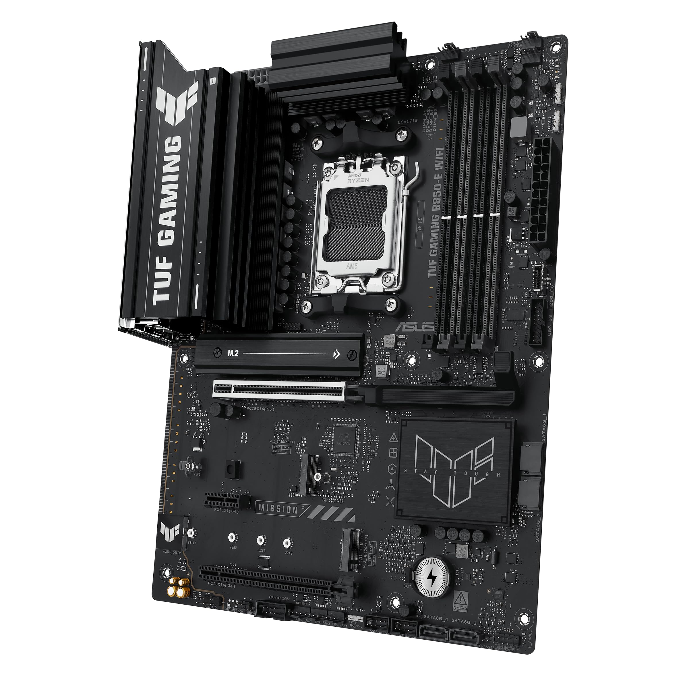 ASUS TUF GAMING B850-E WIFI AMD AM5 B850 ATX motherboard, DDR5, PCIe 5.0 Ready, M.2 slots x3, Wi-Fi 6E, 2.5Gb Ethernet, DisplayPort, HDMI,USB 20Gbps Type-C, USB 10Gbps Type-C, BIOS FlashBack, AuraSync