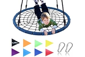 Royal Oak Giant 40" Spider Web Tree Swing, 600 lb Weight Capacity, Durable Steel Frame, Waterproof, Adjustable Ropes, Bonus Flag Set and 2 Carabiners, Non-Stop Fun for Kids (Blue)