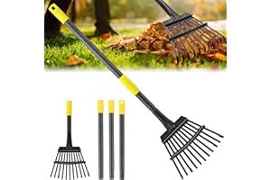 POPOHOSER Garden Rake for Leaves, 65 inch Long Rake, 11 Tines Small Narrow Rake, Heavy Duty Metal Leaf Rakes with Adjustable Steel Handle for Lawns Yard Flower Bed Grass Mulch Shrub Camping Gardening