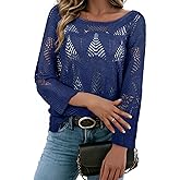 Acelitt Womens Casual Lightweight Crewneck Long Sleeve Knit Sweater Tops, S-XXL