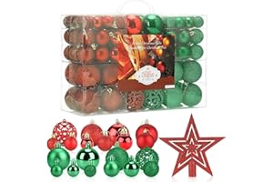 Aitsite 100 Pack Christmas Tree Ornaments Set Mini Shatterproof Holiday Ornaments Balls for Christmas Decorations (Red and Green)