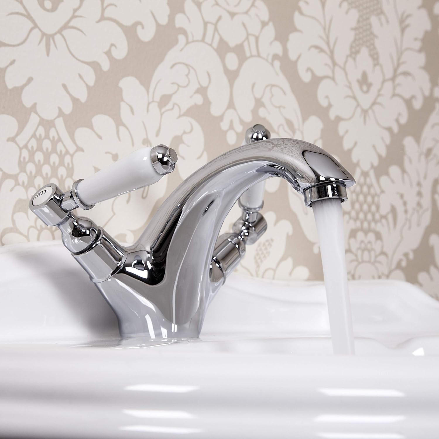 Traditional Bathroom Mono Basin Sink Mixer Tap Brass Ceramic Twin Lever Chrome Amazon.co.uk