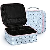 Travel Makeup Bag,Waterproof Cosmetic Organizer, Adjustable Dividers,Portability Cosmetic Train Case,Makeup organizer,Gift for Women,Girls Gift (Blue+Pink)