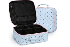 M Y U R E N Travel Makeup Bag,Waterproof Cosmetic Organizer, Adjustable Dividers,Portability Cosmetic Train Case,Makeup organizer,Gift for Women,Girls Gift (Blue+Pink)