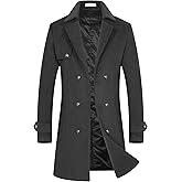 BOJIN Mens Trench Coat Wool Blend Top Pea Coat Winter Long Single Breasted Classic Stylish Business Overcoat