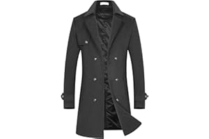 BOJIN Mens Trench Coat Wool Blend Top Pea Coat Winter Long Single Breasted Classic Stylish Business Overcoat