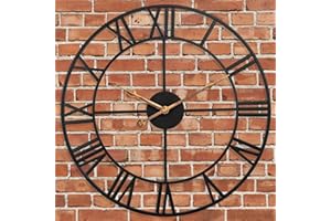 SKYNATURE 30 Inch Outdoor Wall Clock, Silent Non-Ticking Roman Numeral Wall Clocks Battery Operated, Vintage Large Metal Indoor Outdoor Clocks for Patio, Pool, Deck, Living Room, Kitchen, Home Decor - Black