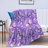 Butterfly Blanket Purple Butterflies Throw Blanket Ultra Soft Flannel Beautiful Butterfly Blanket Gifts for Adults Kids 50"x40"