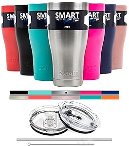 Tumbler 30 Oz Smart Cup - Ultra-Tough Double Wall Stainless Steel - Yeti Style - Premium Insulated Mug - Powder Coated - Leak-Proof, Sliding Lid, Straw, Brush & Gift Box - Stainless Steel