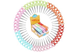 SLEMOON Kids Scissors Bulk,ages 3-5 Safety Blunt Tip Toddler Child Scissors for School Craft Cutting Paper,Comfort Right Handed Grip ABS Handles,Assorted Colors,5.5 inch 48 pack