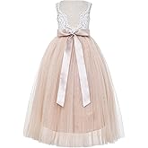 ekidsbridal Scalloped Lace Back Flower Girl Dress Daily Gown Birthday Party Holiday 207R