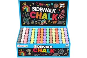 Ellinjan 160 PCS Sidewalk Chalk, 16 Colors Non-Toxic Washable Jumbo Sidewalk Chalk Bulk for Outdoor Art Play, Chalks for Kids, Painting on Playground, Chalkboard & Blackboard, Toddler Outdoor Toys