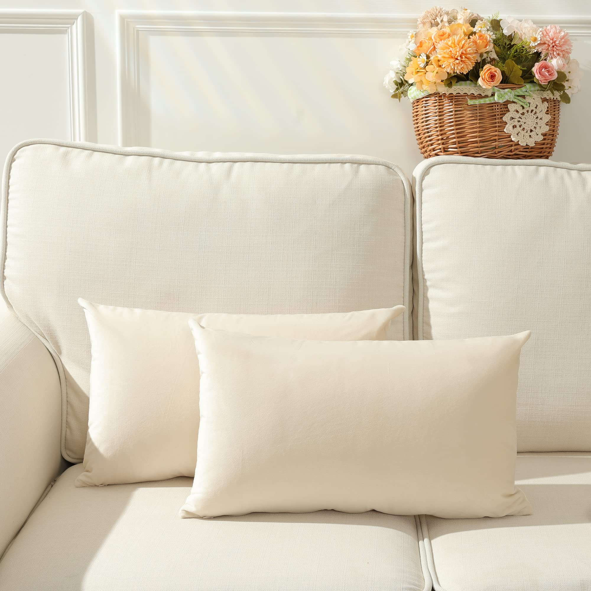 Photo 1 of Stellhome Rectangle Velvet Pillow Covers Decorative Cushion Covers for Bed Couch Sofa Bench, 12 x 20 inch (30 x 50 cm), Cream, Pack of 2