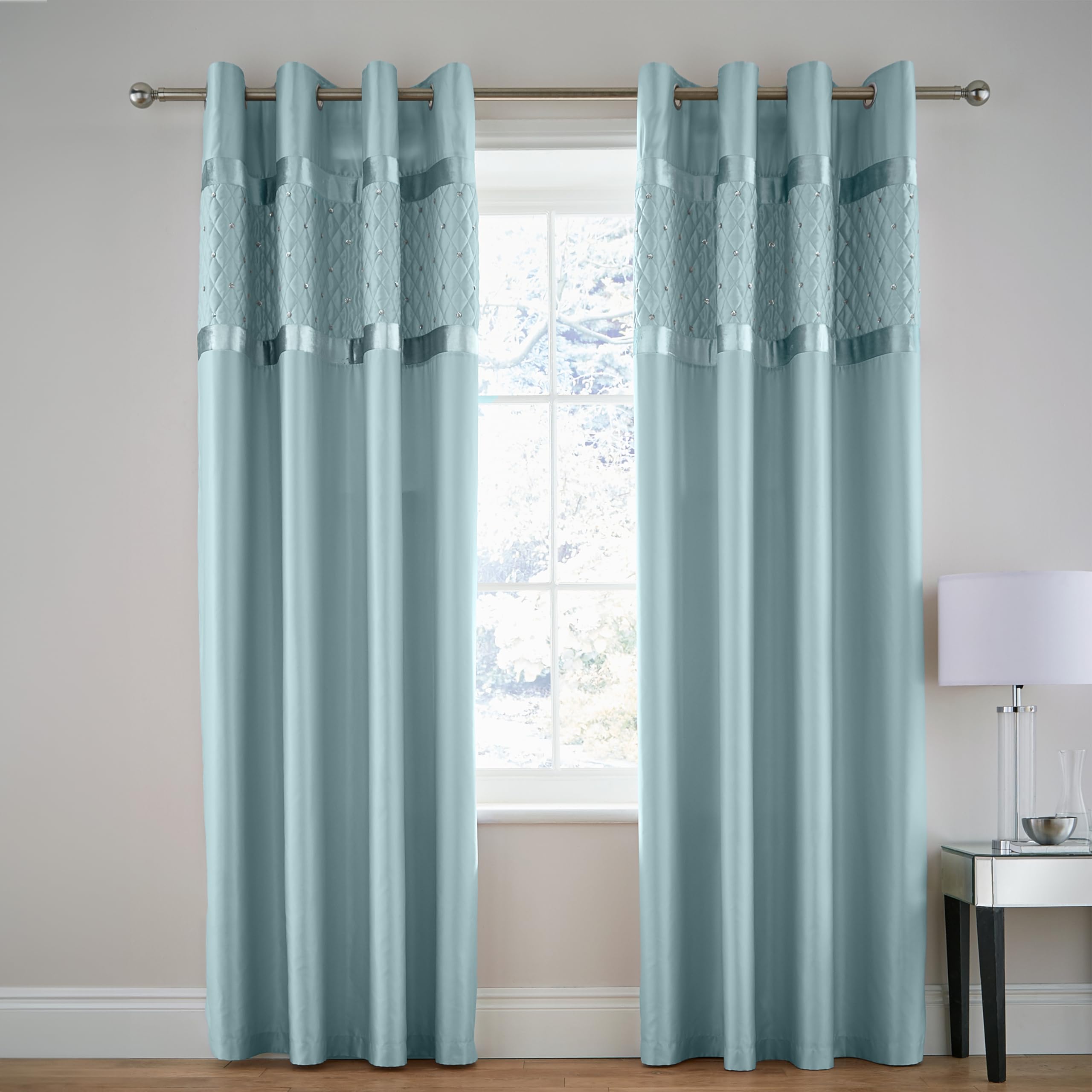 Catherine Lansfield Sequin Cluster 66x90 Inch Lined Eyelet Curtains Two Panels Duck Egg Blue — image 1