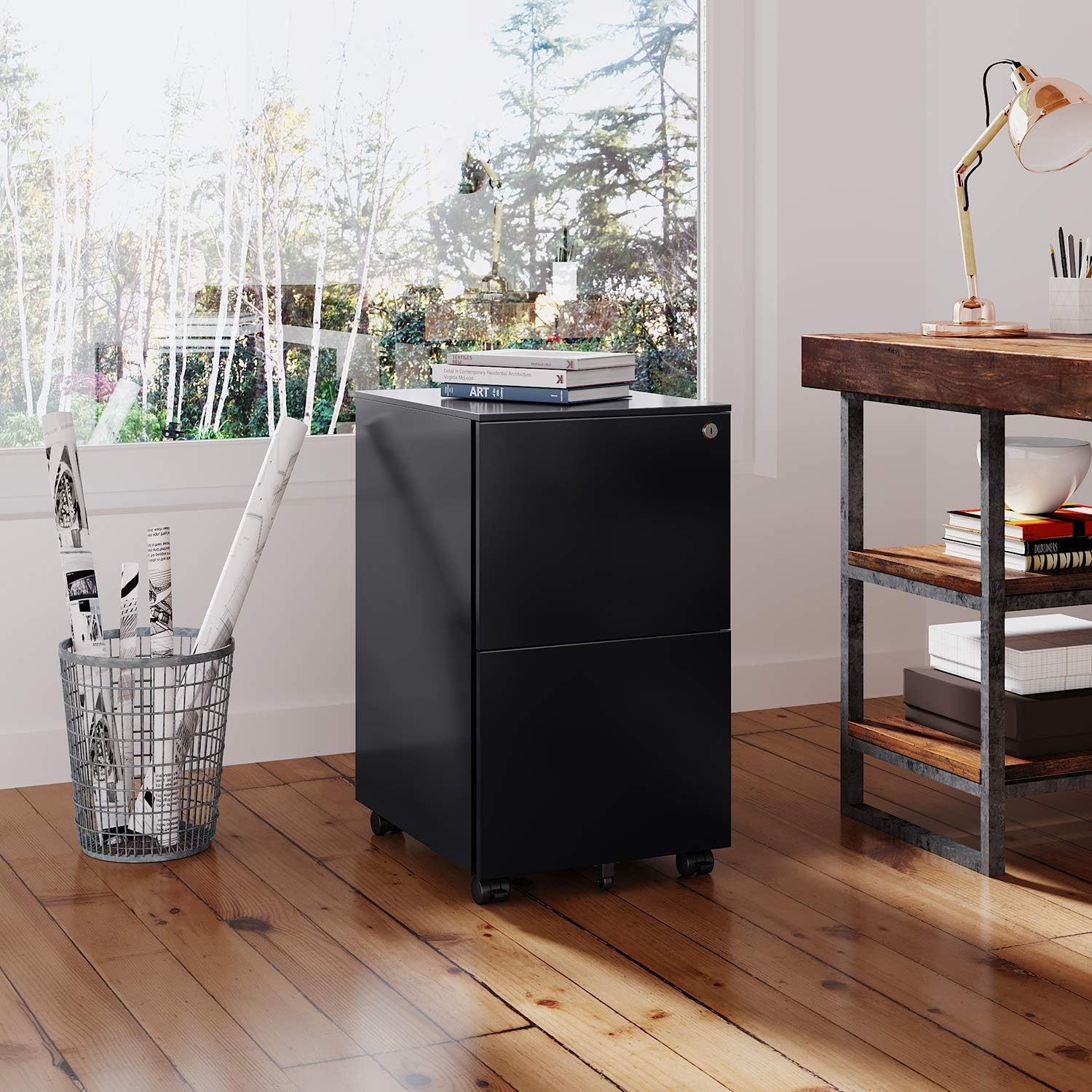 DEVAISE 2 Drawer Mobile File Cabinet with Lock, Metal Filing Cabinet for Legal/Letter/A4 Size, Fully Assembled Except Wheels, Black: Kitchen & Dining