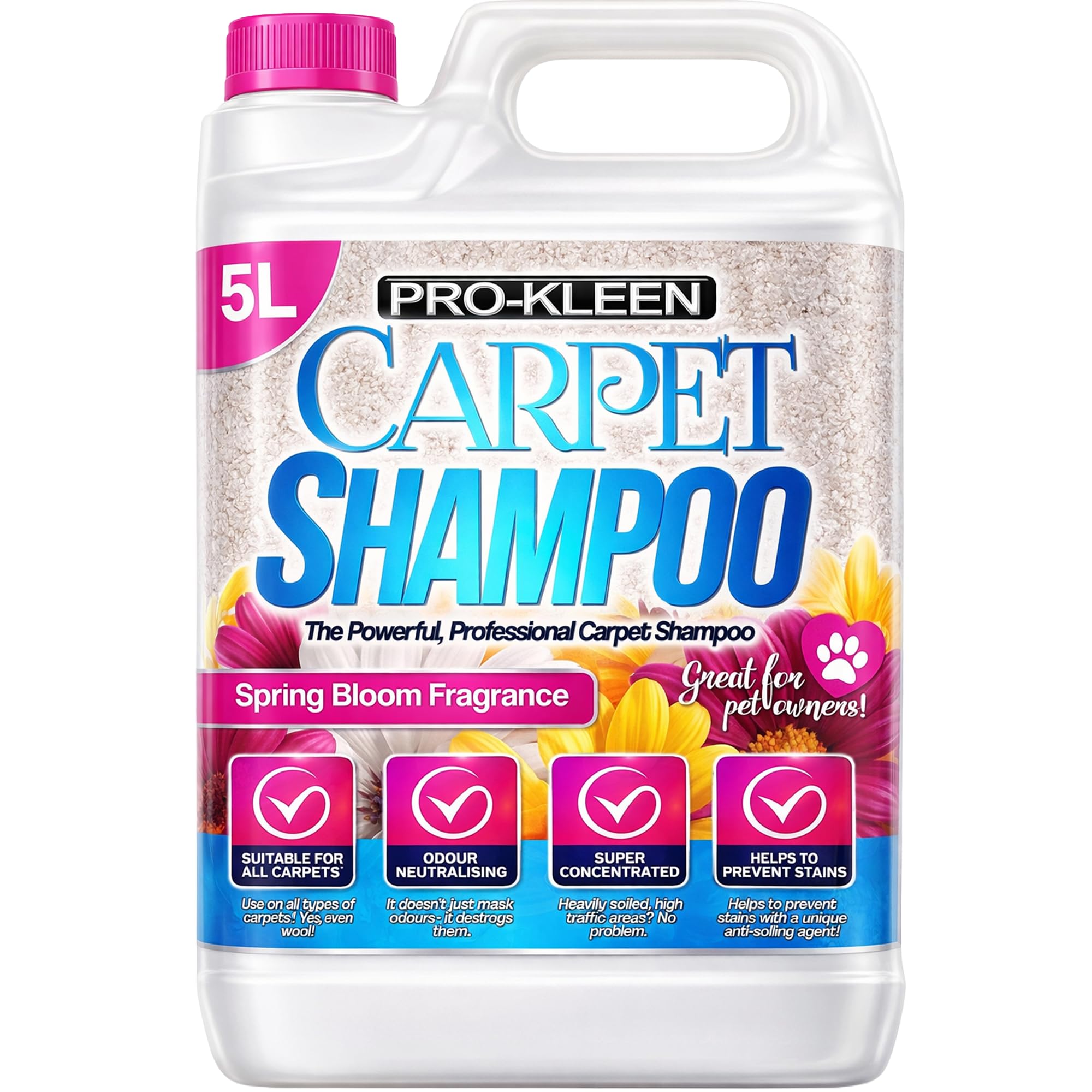 Pro-Kleen Carpet Cleaning Solution Upholstery Shampoo – Spring Bloom Fragrance - Professional High Concentrate Cleaner Solution - Suitable For All Machines - 5 Litres