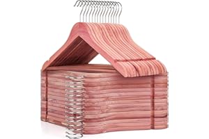 TOPIA HANGER American Red Cedar Wooden Hangers 30 Pack, Clothes Hangers for Closet, Wood Suit Hangers with Smooth Cut Notches, 360°Flexible Hook, Non-Slip Pants Bar(Natural)-CT07C30