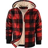 WENTTUO Mens Plaid Hoodies Winter Zip Up Fleece Jacket Sherpa Fleece Lined Warm Flannel Jacket Coat