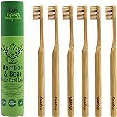 Natural Bristle Bamboo Toothbrush (NO Nylon - Boar Hair ONLY) - Totally Compostable & Biodegradable Boar Bristle and Bamboo T