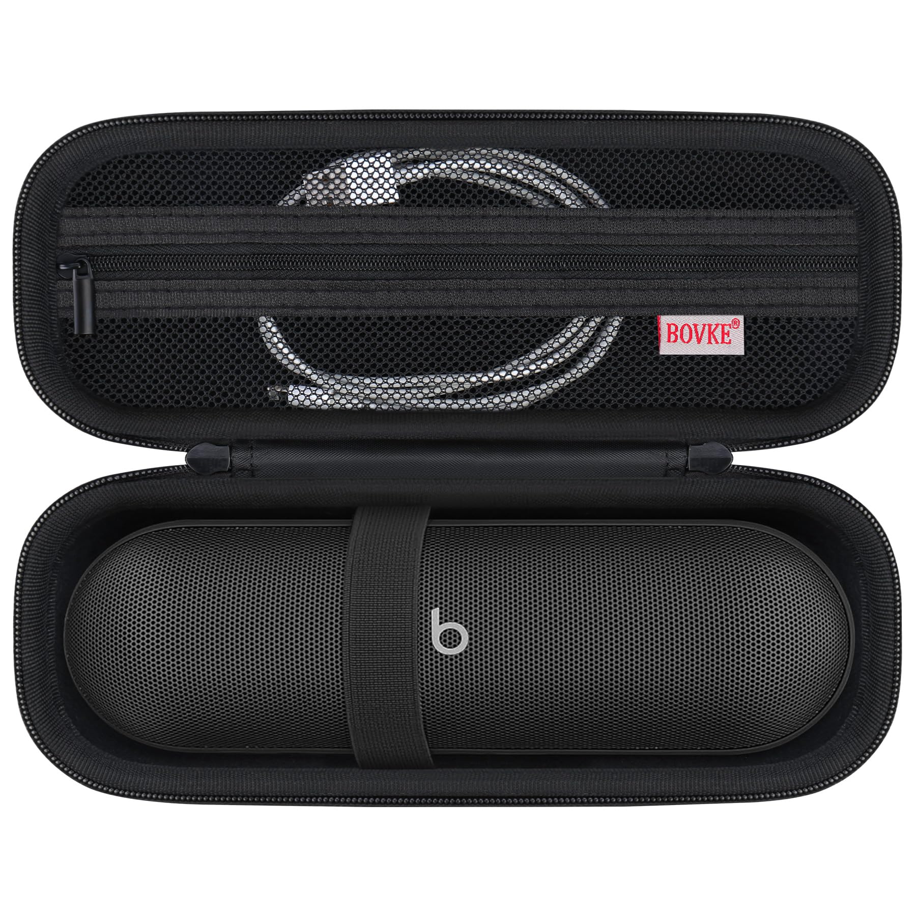 BOVKE Carrying Case for Beats Pill - Portable Bluetooth Speaker, New Beats Pill Wireless Speaker Travel Holder Bag with Extra Mesh Pocket for Charging Cables, Accessories, Black