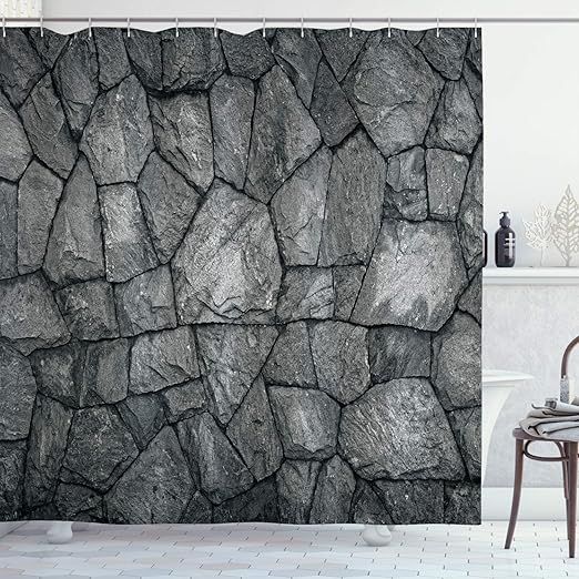 Amazon Com Ambesonne Grey Shower Curtain Stone Wall Texture