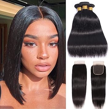 10a Straight Bundles With Closure Brazilian Human Hair Bundles
