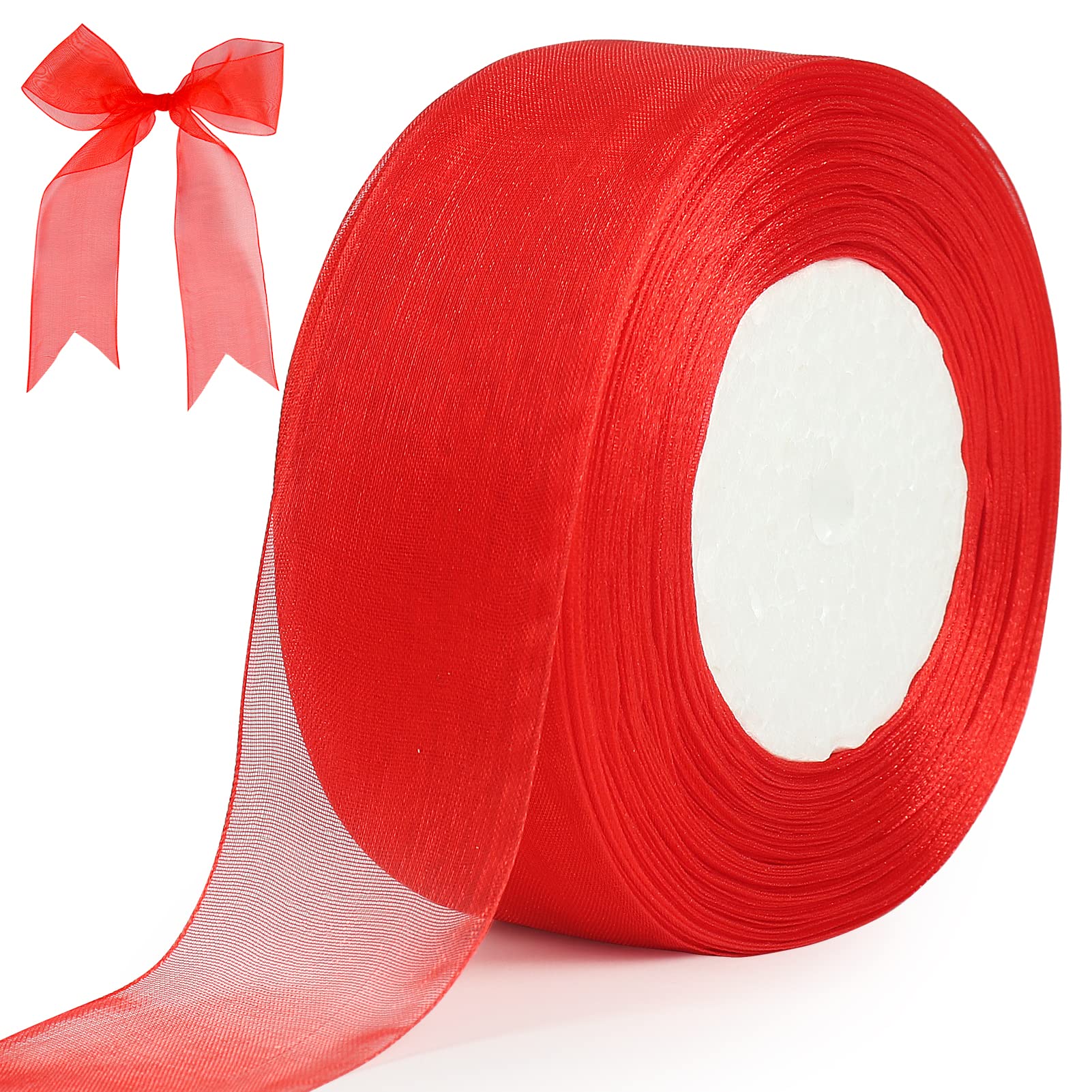tenn well Red Chiffon Ribbon 40mm, 45 Meters Double Faced Soft Chiffon Ribbon for Gift Wrapping, Crafting, Hair Bows, Wedding Party and Christmas Decoration