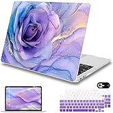 Mektron Case for MacBook Air 13 inch M1 A2337 A2179 A1932,Hard Cover 2018-2021 Air 13-inch with Touch ID, Exclusively Designed Protective Shell with Keyboard Skin+Screen Protector, Rose Marble
