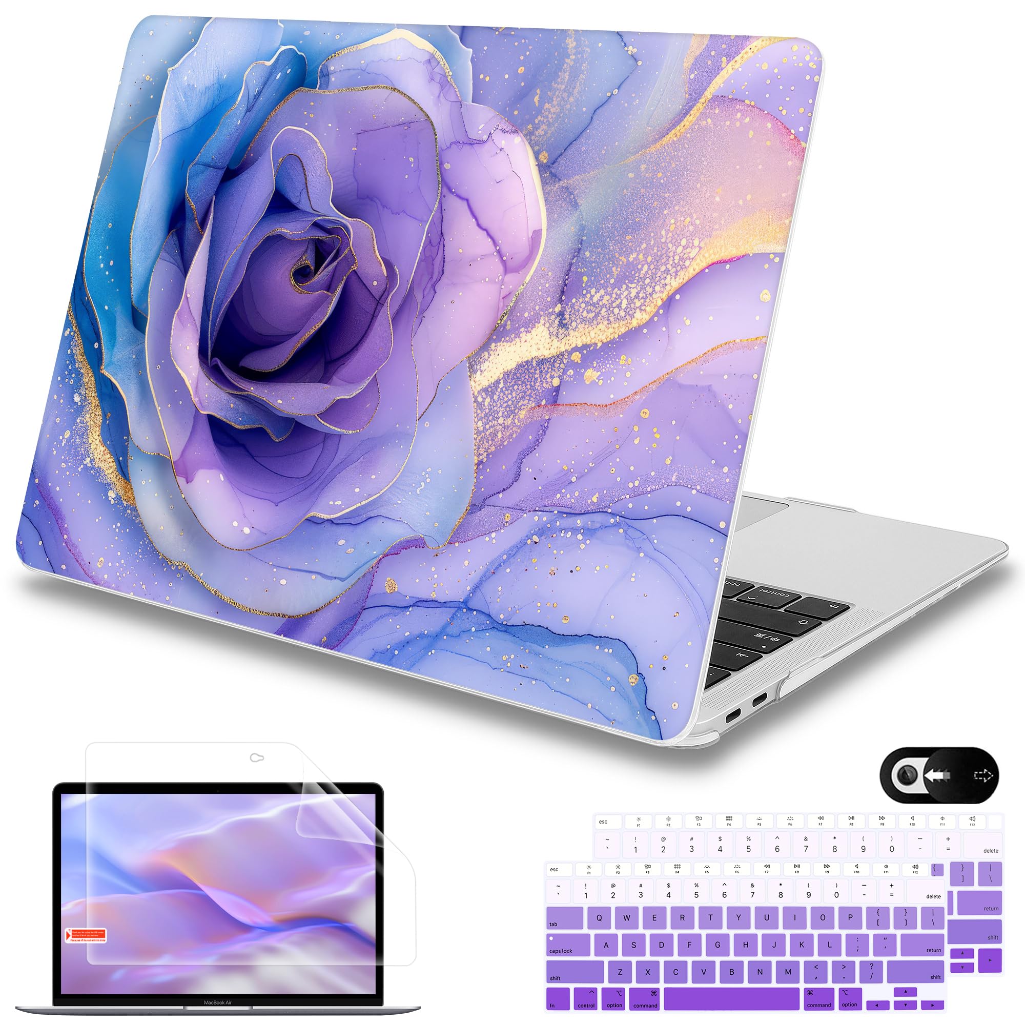 Photo 1 of Mektron Case for MacBook Air 13 inch M1 A2337 A2179 A1932,Hard Cover 2018-2021 Air 13-inch with Touch ID, Exclusively Designed Protective Shell with Keyboard Skin+Screen Protector, Rose Marble